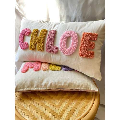 Personalised Punch Needle Decorative Cushion | Kids Room Decor Name Pillow | Unique Baby Room Nursery Initial Decoration Gift