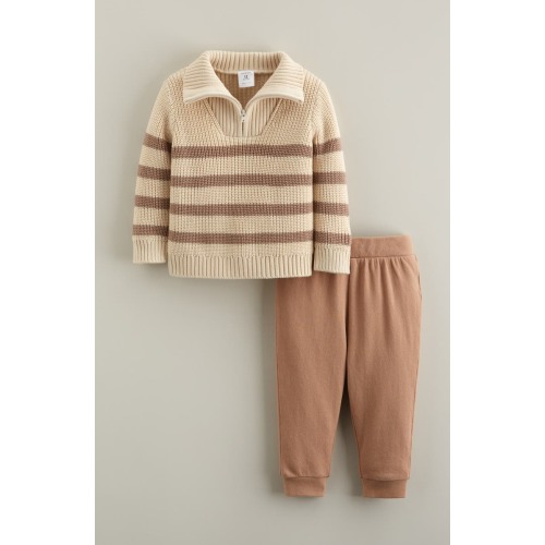 Size 6 months - Stripe Quarter Zip Sweater & Joggers Set