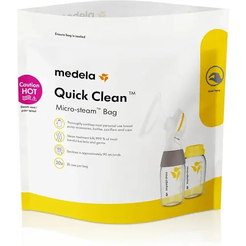 Medela Quick Clean Micro-Steam Bags for Bottles and Breast Pump Parts | Eliminates 99.9% of Common Bacteria and Germs for Easy Disinfecting of Most Breast Pump Accessories | 5 CT