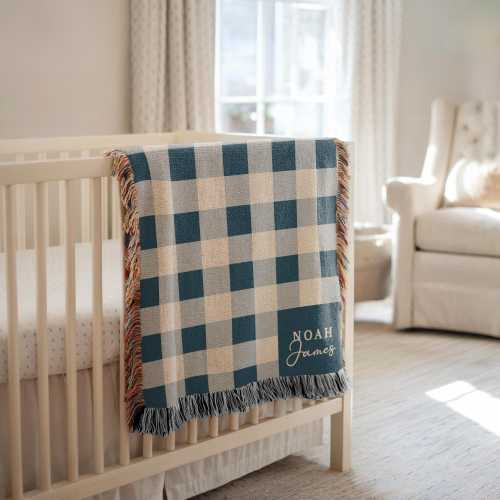 Personalized checkered baby blanket with name classic nursery decor keepsake baby shower gift