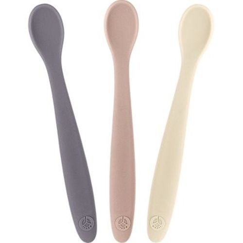 WeeSprout Silicone Baby Spoons, First Stage Infant Feeding Utensils With Soft-Tip - Set of 3 (Matte Dark Grey, Off White, Tan)