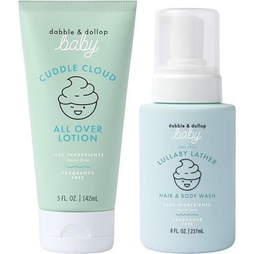 Dabble & Dollop Baby Wash and Lotion Set – Fragrance-Free, Tear-Free 2-in-1 Baby Shampoo & Body Wash and All Over Lotion, Hypoallergenic, Dermatologist Tested, Vegan & Cruelty-Free (2-Pack)