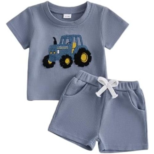 VISGOGO Baby Boy Summer Outfit Striped T-shirt Toddler Boy Summer Clothes 6 12 18 Months 2 3 4 5 T Kids Boy Short Set
