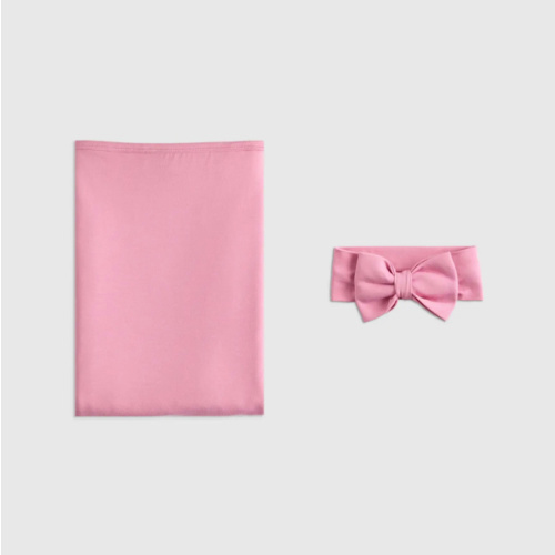 Bamboo Swaddle and Bow Set in Misty Rose