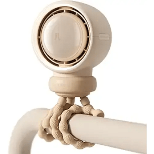 JISULIFE Stroller Fan Baby Large, Safe Bladeless for Crib, Desk, 4000mAh Battery Rechargeable Portable Cooling Fan with Air Turbo Tech, Night Light, Food-Grade Gift for Mom/Dad/Friend - Brown