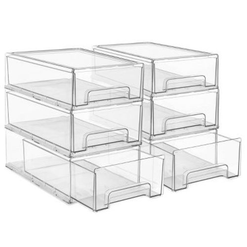Sorbus 6 Pack Medium Clear Stackable Storage Drawers with Handle - for Closet, Pantry, Office, Bathroom, Craft, and Toy Organization