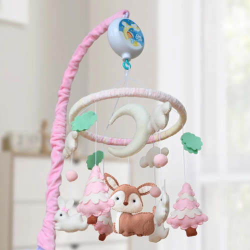 Pink Woodland Bunny & Deer Musical Baby Crib Mobile for Girls
