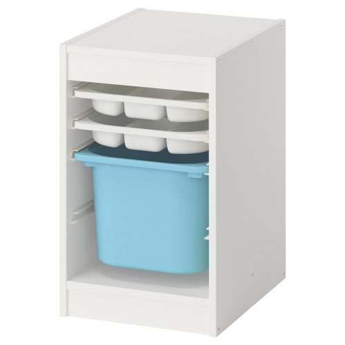 TROFAST Storage combination with box/trays - white white/light blue 13 3/8x17 3/8x22 "