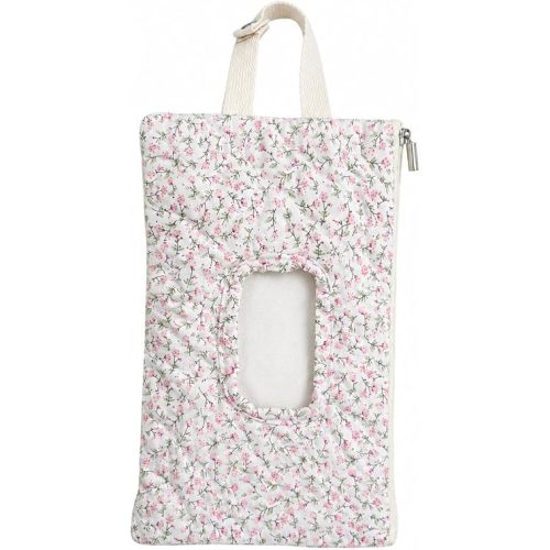 Quilted Baby Wipe Holder Floral Diaper Pouch Portable Quilted Wipes Bag for Car, Stroller (Pink Flowers)