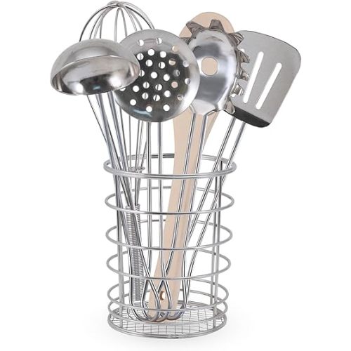 Melissa & Doug Stir & Serve Cooking Utensils (7 pcs) - Stainless Steel & Wooden Play Kitchen Accessories, Preschool Learning Toys for Girls & Boys 3+