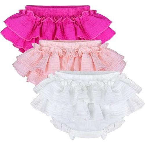 3 PCS Baby Girl Diaper Covers Bloomers Toddlers Ruffle Skirt Shorts Cotton Gauze Cute Underpants