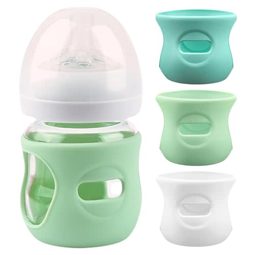Releone Baby Bottles Set of 3 | Anti-Breakage Baby Bottle Holders | Fits 8 oz Glass Bottles | BPA-Free (Multicolor, 4 Ounce)