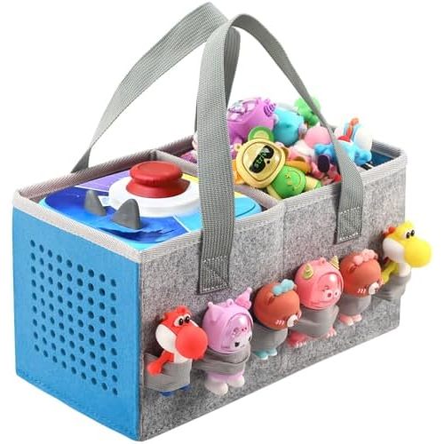 Carrying Case Travel Felt Bag Compatible with Toniebox 1/2 Audio Player Starter Set and Tonies Figurine (Gray+Blue)