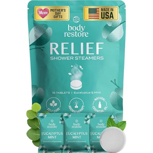 Body Restore Shower Steamers Aromatherapy 15 Pack – Mothers Day Gifts for Mom, Spa Gifts for Women, Relaxation Stress Relief Self Care – Premium Eucalyptus Essential Oil Tablets
