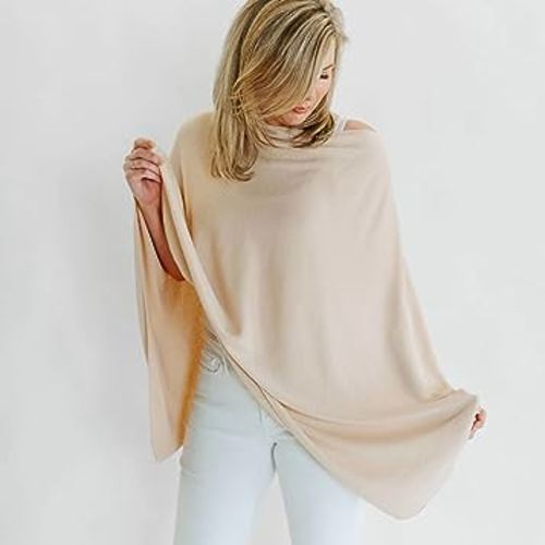 Toci Mom Nursing Cover for Breastfeeding, Full Coverage Breastfeeding Cover, Machine Washable, Breathable and Soft, Wide Neck with Stretch for Easy View, One-Size-Fits-All, Modal Knit (Cream)