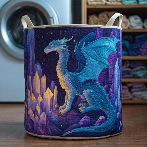 Galaxy Dragon Quilted Laundry Basket, Dragon Storage Hamper, Custom Name Organizer, Laundry Room Decor, Fabric Clothes Basket QBK67