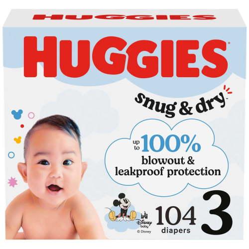 Free Shipping! Huggies Baby Diapers Size 3 16-28 lbs 104 Count Leakproof Wetness Indicator