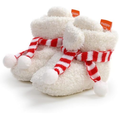 Ohwawadi Infant Baby Boys Girls Slippers Cozy Fleece Booties Soft Bottom Warm Cartoon Socks Newborn Crib Shoes