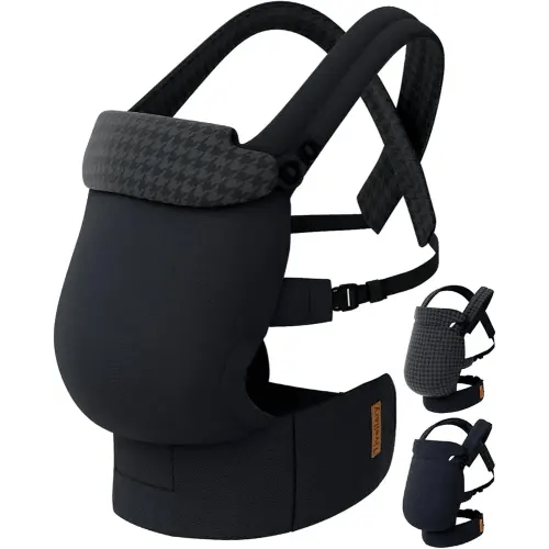 Reversible Baby Carrier – Black Solid & Houndstooth; Lightweight & Breathable Lyocell Fabric; Ergonomic Lumbar Support and Quick Hands-Free Wear for Newborn to Toddler (7–44 lbs)