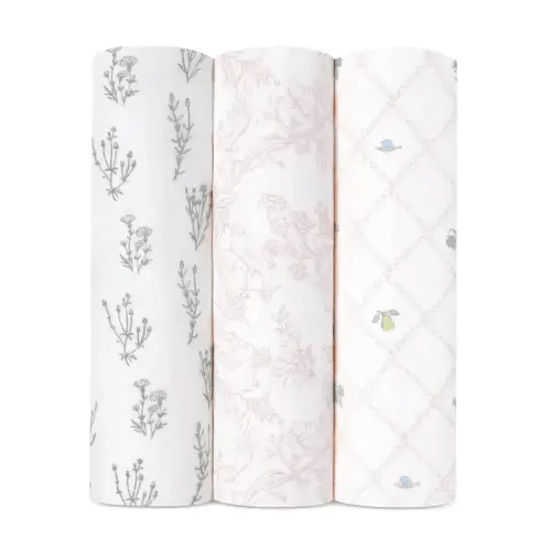 French Floral Silky Swaddles, Pack of 3
