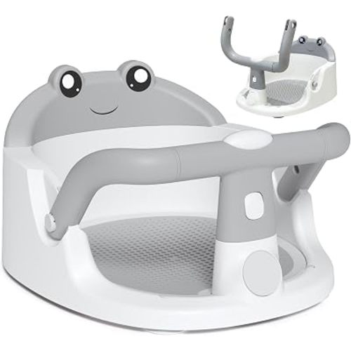 Baby Bath Seat for Babies 6 Months & Up, Non-Slip Toddler Bath Seat with Suction Cup, Safe and Comfortable Portable Infant Bathtub Chair for Bathroom, Bathtub Tub Sitting Up, Easy to Clean (Grey)