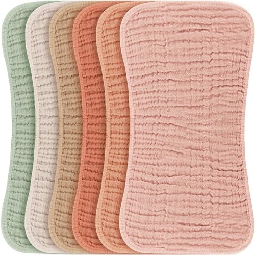 Konssy Muslin Baby Burp Cloths Sets for Unisex- 6 Pack Large 100% Cotton Burping Clothes for Newborn, Baby Girls and Boys - Peach
