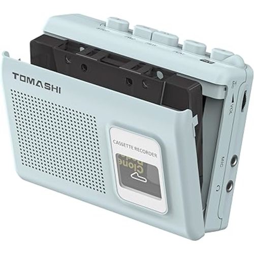 Portable Cassette Player Tape Recorder Walkman with Built-in Speaker,Microphone,Headphone Jack-, 4.57 x 3.54 x 1.38inch (Blue)