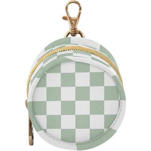 Pacifier Holder with Clip Pacifier Case for Diaper Bag Round Baby Pacifier Pouch Box Bag Portable Checkered White and Green