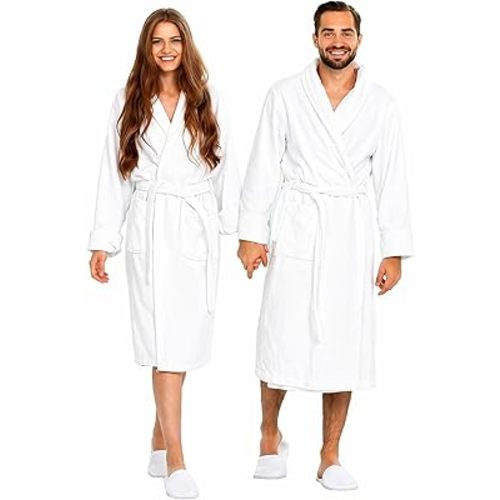 BIOLINEN 100% Cotton Terry Shawl Collar Bathrobe with Slippers