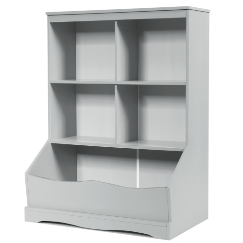 Costway 3-Tier Children's Multi-Functional Bookcase Toy Storage Bin Floor Cabinet Grey