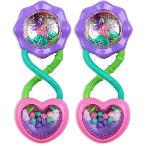 Bright Starts Rattle and Shake Barbell Toy - Pretty in Pink, Ages 3 Months + (Pack of 2)