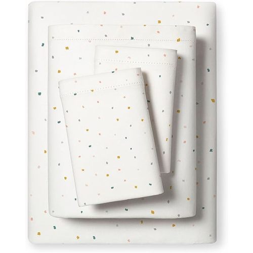 MakeMake Organics Organic Sheet Set Twin (3 Piece) GOTS Certified Organic Cotton Sheets 300 TC Sateen Soft 1-Fitted Sheet, 1-Flat Sheet, 1-Pillow Cases Toddler Kids (Twin, Dotty)