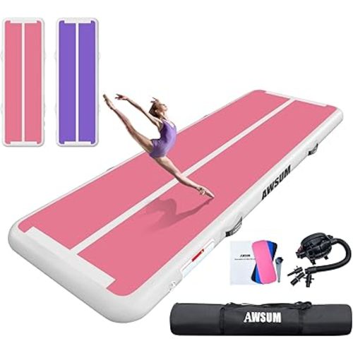 AWSUM Inflatable Air Gymnastics Mat 10ft/13ft/16ft/20ft/23ft Training mat 4/8 inches Thick tumbling mat with Electric Pump for Home/Gym/Outdoor