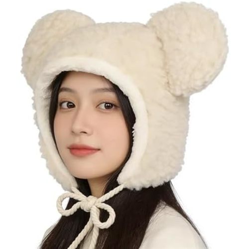 Cute Plush Faux Fur Animal Critter Hat with Earflaps Fuzzy Bear Hat