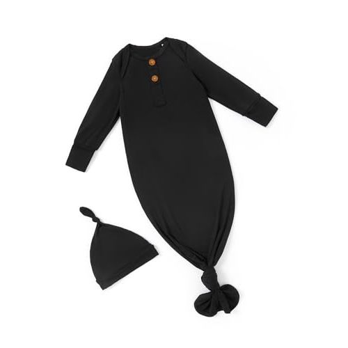 PATPAT Baby Sleeper Gown with Bamboo Viscose for Newborn Girls Boys, Knotted Nightgown with Mittens for Infant Home Coming