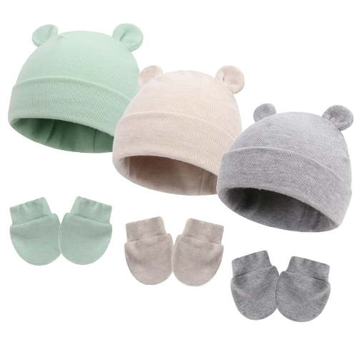 Cute Baby Mittens Newborn, No Scratch Baby Boy Mittens, Baby Girl Hat Gloves for Toddlers, Infant, Newborn- 3 Set