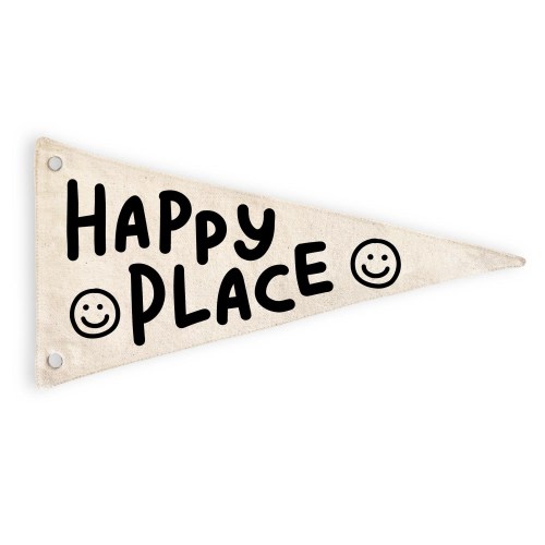 Happy Place Canvas Pennant Flag | Wall Hanging | Minimalist Kids Room Decor | Playroom Decor Banner | Canvas Sign