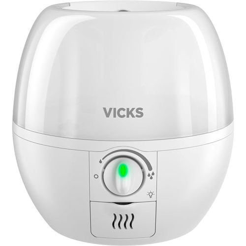 Vicks 3-in-1 SleepyTime Humidifier, 1 Brand Recommended by Pediatricians*. Cool Mist Humidifier with Night-Light, and Essential Oil Diffuser for Baby and Kids rooms. Visible Cool Mist, White.