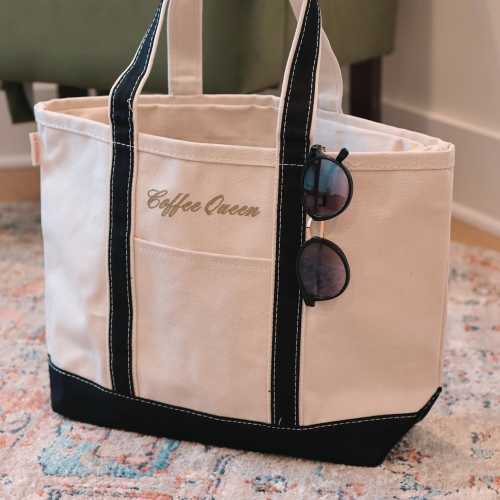 Custom Canvas Sailboat Tote Bag with Zipper, Custom Text Tote Bag, Bridesmaid Gift, Embroidered Tote, Bridal Party Bag, Bachelorette Gift