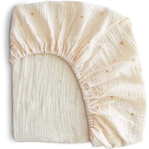 mushie Extra Soft Muslin Fitted Crib Sheet | 192 Thread Count | 28"x 52" (Sun)
