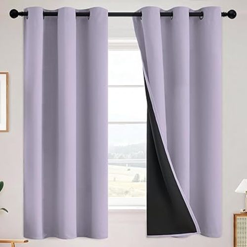 SimpleHome 100% Blackout Curtains for Bedroom,Thermal Insulated Lilac Grommet Window Drapes Room Darkening Curtains for Living Room with Black Back,38 x 63 Inch,2 Panels