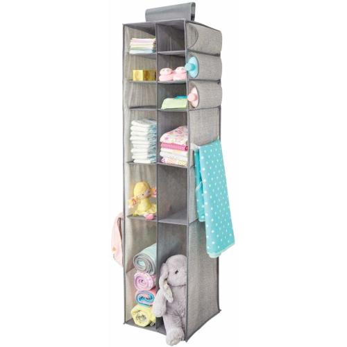 mDesign Long Soft Fabric Over Closet Rod Hanging Storage Organizer with 12 Divided Shelves, Side Pockets for Child/Kids Room or Nursery, Store Diapers, Wipes, Lotions, Toys - Gray