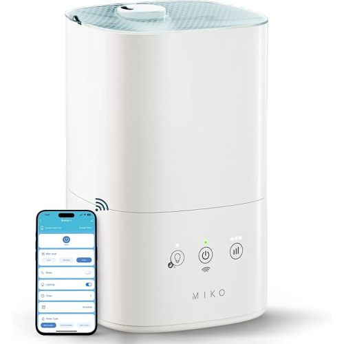 MIKO Ultrasonic Humidifiers for Bedroom Baby - Pre Filter, Wifi App controlled, Auto Mode, No Leak Design, Sleep Mode, Built-in Timer, Humidifier for Babies & Home