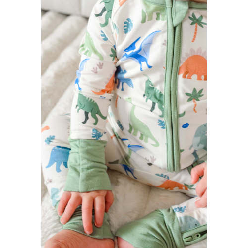 Convertible Bamboo Zip Romper in Little Fossil Neutral | Caden Lane