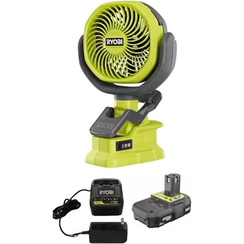 Techtronics Ryobi 18-Volt Personal Battery Powered Clip Fan Kit with 2.0 Ah Battery and Charger KIT (Renewed)