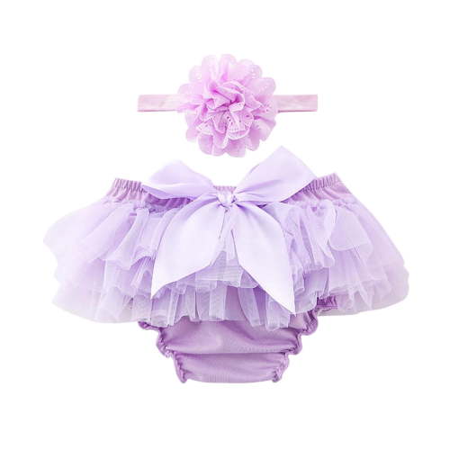Xfvqtps Infant Baby Girls Bowknot Ruffle Yarn Skirt Bloomer Diaper Covers and Headband Set Newborn Photo Prop Outfits Purple