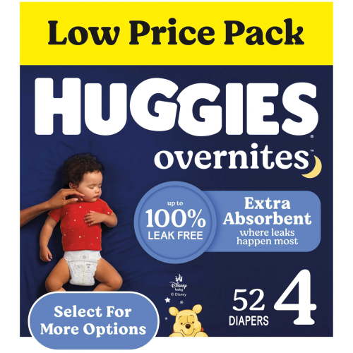 Huggies Overnites Nighttime Baby Diapers, Size 4 (22-37 lbs), 52 Ct (Select for More)