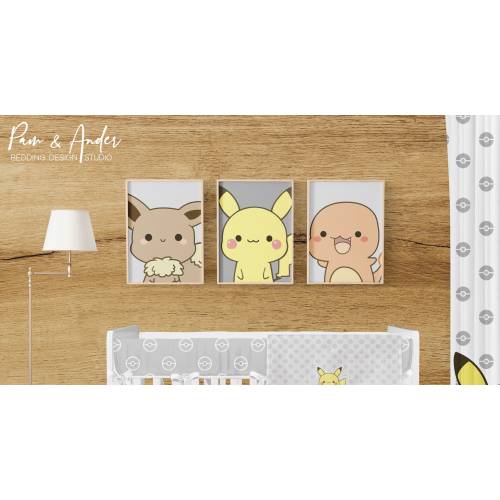 Poke Animals Wall Art Set, Baby Boy Digital Art, Poke Animals Nursery Set, Personalized Poke Baby Digital Files, Gray