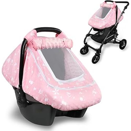 Baby Car Seat Cover Winter, Infant CarSeat Covers for Girls Man Fai Sky,Multi-Functional Newborn Canopy Breathable, Windproof & Universal Fit, Flower