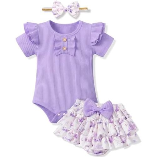 HONGTEYA Infant Baby Girl Clothes Newborn Summer Outfits Cute Romper Shorts Set Floral Girl Clothes with Headband